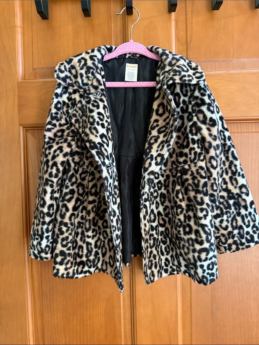 Gymboree Girls' Leopard Faux Fur Peacoat - Black & Cream